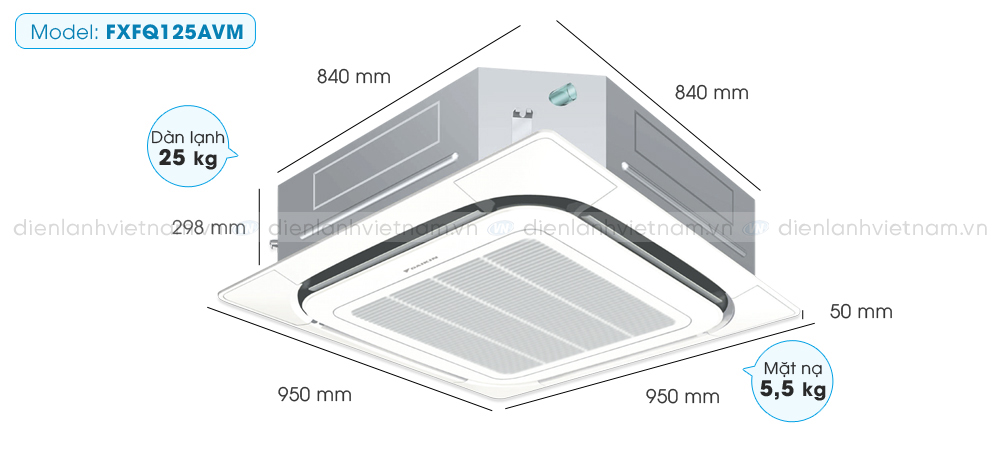 Dàn lạnh VRV Daikin Cassette âm trần 2 chiều 47.800BTU FXFQ125AVM